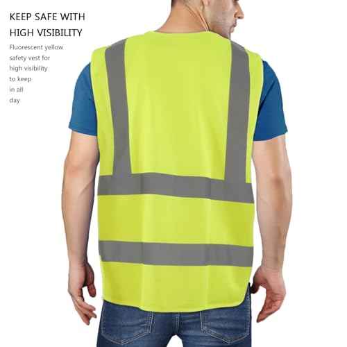 High Visibility Reflective Safety Vest for Men and Women,Construction Work Vest with Pocket,Fluorescent Yellow
