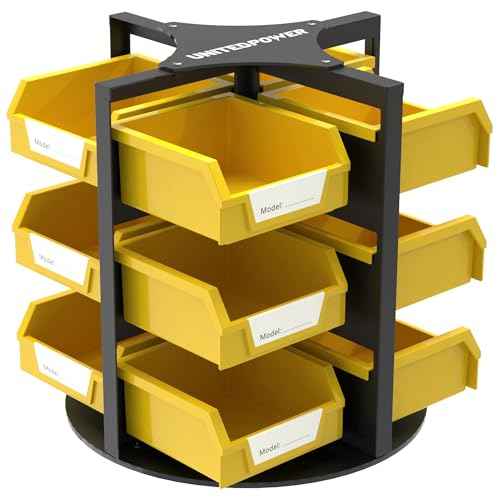 UNITEDPOWER Rotating Storage Bins, Tool Organizer, Hardware Crafts, Small Parts, Nuts and Bolts, Revolving 12 Bins Storage for Workshop, Shed, Garage, Home