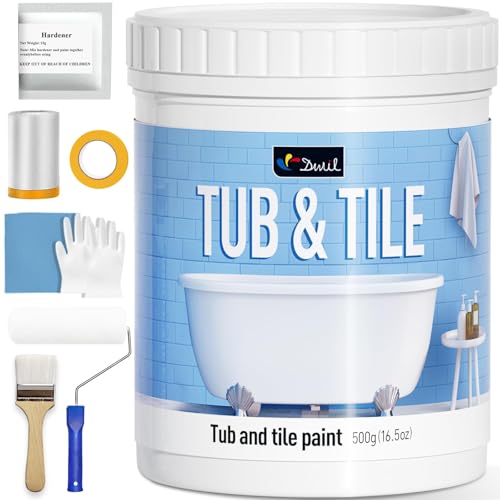 DWIL White Tile & Tub Refinishing Kit Water-Based Semi-Gloss Paint 16.5oz