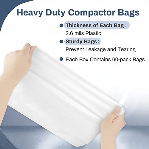 Miumoon 60-Pack 15-Inch Heavy Duty Trash Compactor Bags for Kenmore