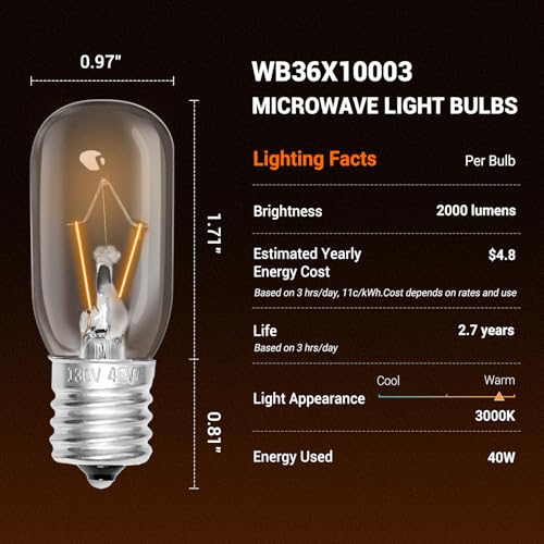2-Pack Microwave Oven Light Bulbs WB36X10003, 130V 40W, E17 Base – GE/LG/Frigidaire Compatible