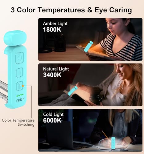 Gritin Rechargeable Blue Reading Light for Bed, Adjustable Brightness & Color