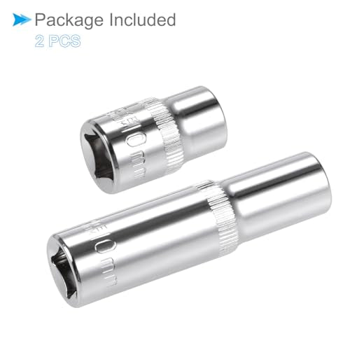 6-Point Socket, 3/8" Drive 10mm Deep, Polished Chromed CR-V Metric Deep and Shallow Impact Socket - (Applications: for Ratchet Torque Electric Wrenches Car Repair), 2-Pieces