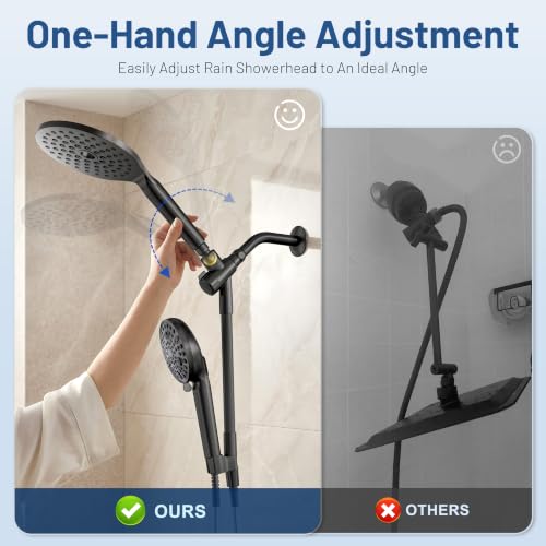 MakeFit 8 Inch Matte Black Dual Filtered Rain Shower Head & Handheld Combo with Adjustable Bar