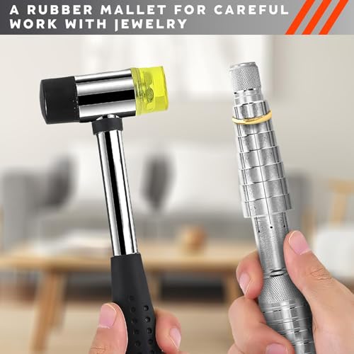 Small Double Faced Hammer for DIY and Crafters - 25mm Non Marring Rubber Mallet Hammer, Stainless Steel Ergonomic Handle, Durable and Long-Lasting, Good for Flooring, Tiling and Woodworking