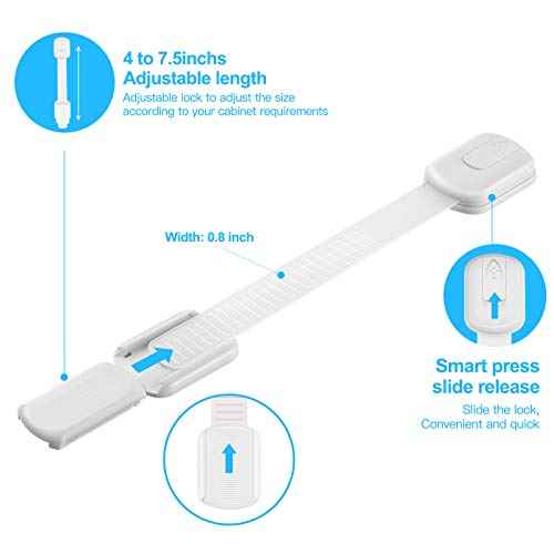 Child Safety Strap Locks for Cabinet, Fridge, Ovens, Toilet, Drawer, Trash can etc with Strong Adhesive Not Easy to Fall Off, Adjustable Length, 2 Packs
