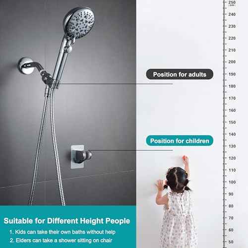 Shower Head Holder Strong Adhesive No Drilling Wall Mount Adjustable Handheld Showerhead Bracket for RV Kids Bathroom Shower,Fix Firmly and Use Conveniently (Silver, 1)