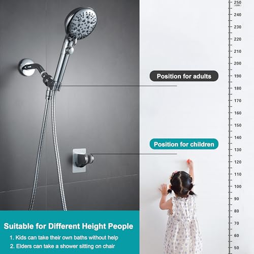 GwernKB Silver Shower Head Holder Wall Mount No Drilling Adhesive Bracket for Handheld Shower, Adjustable & Strong Grip
