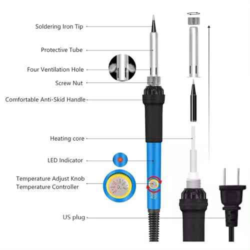 Electric Sodering Iron Kit set 110V 60W Adjustable Temperature Soldering Iron Digital Multimeter 5pcs Soldering Tips Solder Wire Stand, Desoldering Pump Tweezers Welding Tool Screwdriver wire stripper