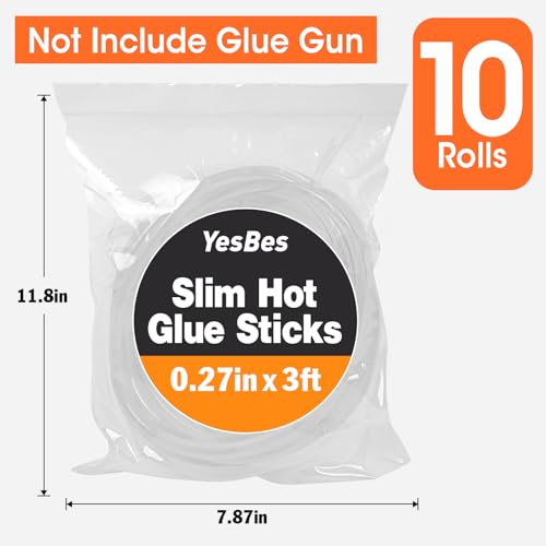 YesBes 10 Pack Mini Hot Glue Sticks 3ft x 0.27in for Glue Gun - Multi-Use Craft Adhesives