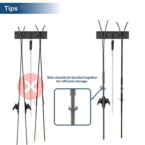 WALMANN Garage Storage Organization System Ski Wall Rack 2 Pairs of Skis Mount Hanger Home Shed and Garage Snowboard Wall Rack Holds Up to 100 lbs