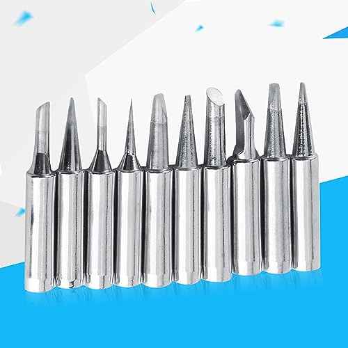 900M-T Series 10Pcs/Set Soldering Iron Tips, Tip Tinner for Soldering Iron Copper Solder Iron Tips Set for 936 937 938 969 8586 852d Soldering Stations[10 pcs Tips +1 Retaining Sleeve]