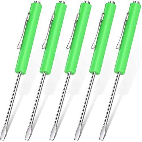 Honoson 5 Pieces Magnetic Mini Pocket Screwdriver with Clip Small Flathead Head Screwdriver Tool Set for Home Office Gadgets Repair Tool Mechanics Electricians Technician(Green)