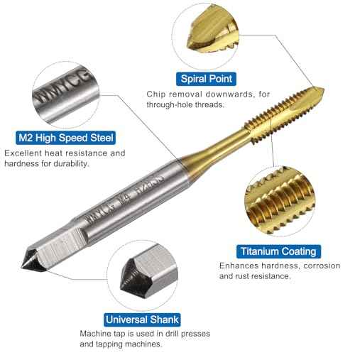 uxcell Metric Tap & Drill Bit Set, 2pcs M4 x 0.7 Spiral Point Thread Taps and 2pcs 3.3mm Twist Drill Bits, Titanium Coated HSS6542 Screw Tapping Threading Tools