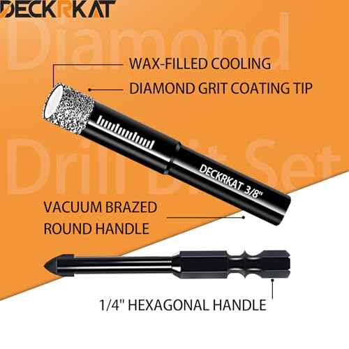 DECKRKAT 7-Piece Dry Diamond Drill Bits & Carbide Tile Drill Bit Set for Tile,Ceramic,Marble,Porcelain,Glass & Granite- 3/16", 1/4" (x2), 5/16", 3/8", 1/2" + 1/4" Masonry Bit