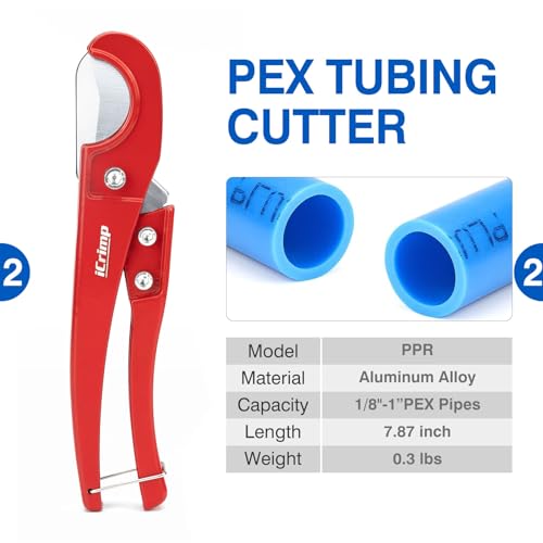 iCrimp PEX Crimping Tool Kit PC-CRP1096 with Clamp Rings & Cutter, 3/8-1 inch