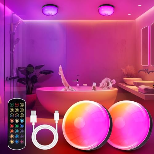 Bgmonster 2-Pack Waterproof Rechargeable Shower Lights with Remote & RGB Colors