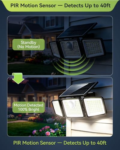 Daphino 2500LM Solar Motion Sensor Outdoor Lights 3-Head Non-Remote 2 Pack