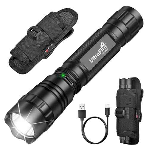 ULTRAFIRE Tactical Flashlight with Holster for Duty Belt, 1000 High Lumen Police Flashlight with Belt Holster, Rechargeable Law Enforcement Flashlight, 3 Modes Security Flashlights WF-501BX