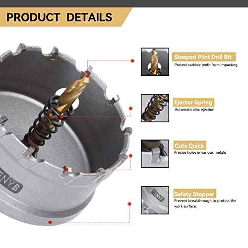 1/2" (13mm) Tungsten Carbide Tipped Hole Saw with 2Pcs Titanium-Plated Pilot Drill Bits for Hard Metal,Stainless Steel,Iron,Aluminum Alloy,Wood and Plastic