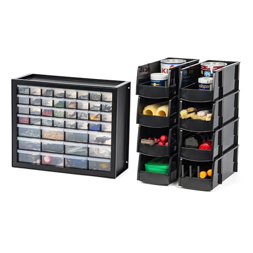 IRIS USA 44-Drawer Parts & Hardware Cabinet with Large 13x6x5 Open Front Bin (8-Pack) — Black