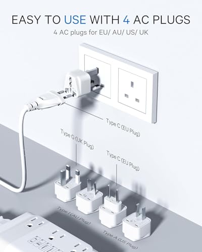 DOACE White US to Europe Voltage Converter for Hair Straightener & Curlers - Travel 350W