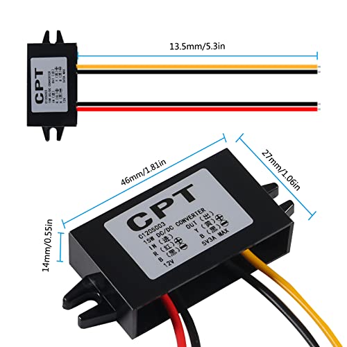 DIANN 12V to 5V 3A 15W Buck Converter Module - Wire Interface, Car Power Regulator
