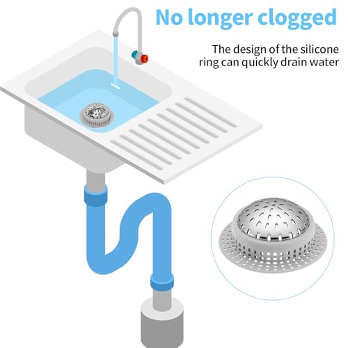 Large Grey Bathtub & Sink Drain Hair Catcher - Rustproof Zinc Alloy, Easy to Clean & Stay in Place