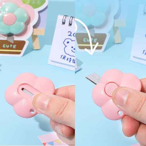 6 Pack Mini Box Cutter, Cute Letter Opener, Small Utility Knives, Box Cutter Retractable Paper Package Slice Safety, Aesthetic Office Supplies Stationary for Women Girls, Cloud and Flower Shape