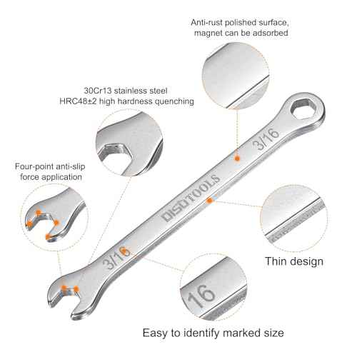HARFINGTON 2pcs Thin Combination Wrench 3/16" 30Cr13 Stainless Steel Quenching Polish Mini Combination Spanner with Offset 12-Point Box End and 15¡Æ Angled Open End for Auto Repairs