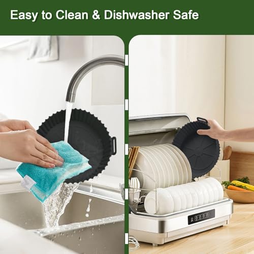 Komzon 3Pcs 8 inch Air Fryer Silicone Liners - Green Blue Grey, Reusable Basket Mat