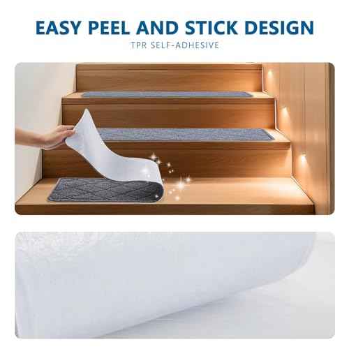 Stair Treads for Wooden Steps Indoor, 15 Pack 8" X 30" Non Slip Carpet Stair Treads with Reusable Adhesive for Kids Elders and Dogs, Surface Polyester TPR Backing Stair Runner Rugs, Dark Grey