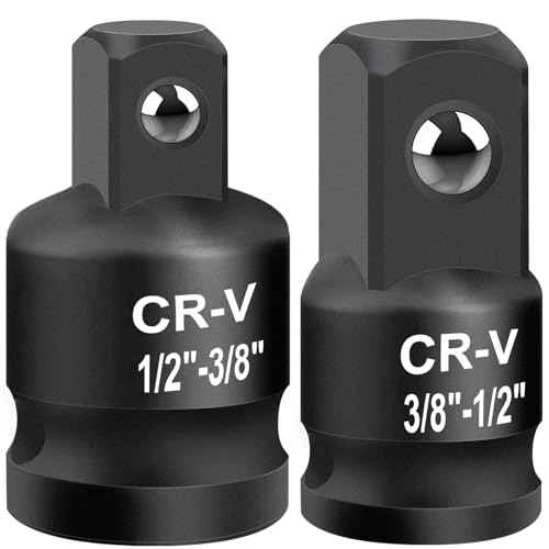 2PCS Impact Socket Adapter and Reducer Set, 1/2" to 3/8" & 3/8" to 1/2" Inch Square Drive Wrench Adapter, CR-MO Steel, for Drill, Breaker Bar, Ratchet Drive, Christmas Stocking Stuffers for Adults