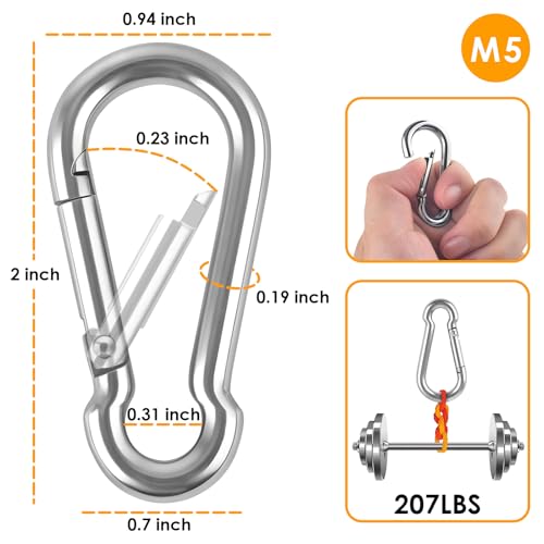 KATUMO 12 Pack Stainless Steel 2 Inch Carabiner Clips, Heavy Duty Spring Snap Hooks for Keys, Camping, Hiking, Dog Leashes