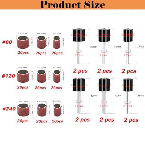 Sanding Drum Set for for Dremel Rotary Tools-Includes 138 Aluminum Oxide Sanding Sleeves for Drum Sanders (80,120,240 Grit) and 12 Drum Mandrels-Sanding Bits Tool Accessories with Box