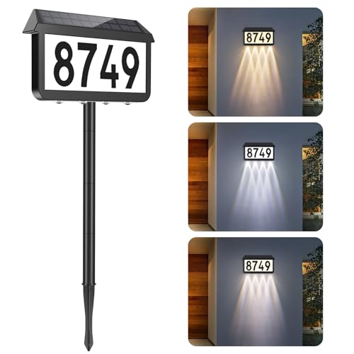Brightever Black Solar Address Sign with 3 Light Modes, Waterproof Wall Mount
