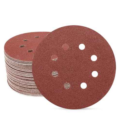 5 Inch 8 Hole Sanding Discs Hook and Loop, 50 PCS 80 Grit Round Sand Paper Disc, Aluminum Oxide Sandpaper Pads for Random Orbital Sander
