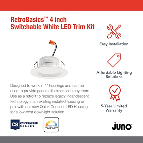 Juno 4-Inch RetroBasics LED Recessed Downlight Kit, Switchable White Baffle Trim, Non-Adjustable
