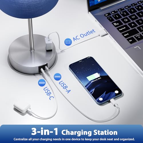 Fenmzee Touch Bedside Lamps Set of 2 - Blue-Silver, 17.6in Dimmable USB-C & AC Outlet