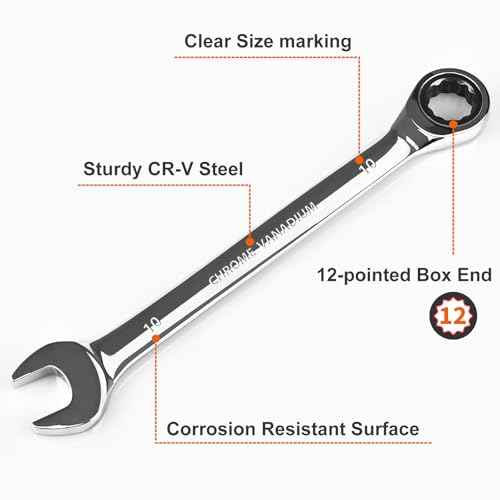 Egofine 10mm Ratchet Wrench, Ratcheting Combination Wrench Metric 10mm Wrench, Industrial Grade Gear Spanner with 12-Point Design, 72-Tooth Ratchet, Chrome Vanadium Steel
