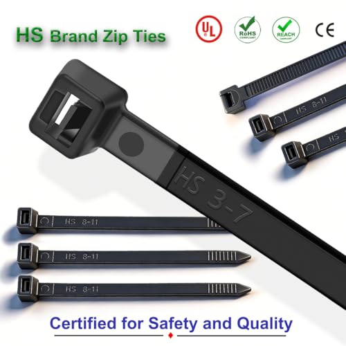 HS 12-Inch UV Protected Self-Locking Cable Ties (100 Pack) Black Nylon Wire Ties