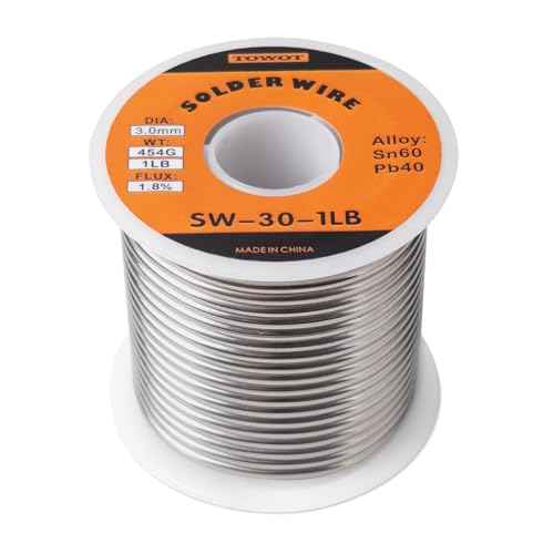 TOWOT 60/40 Solder for Stained Glass, 1 lb Spool, 3mm Dia, No Flux Solder Wire Stained Glass Supplies