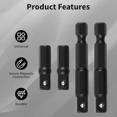 10 Pcs 1/4 Hex to 1/4 Socket Adapter, Hex Drill to Square Socket Bit Adapter, Impact Adapter Power Tool Replacement Part Suitable for Driver Socket Driver Electric And Pneumatic Drill