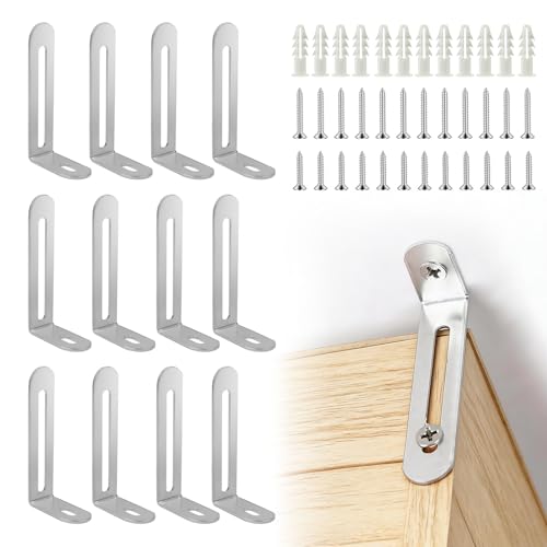AXYLOEVA Silver Anti Tip Furniture Anchors 12 Pack - Steel Wall Mount Safety