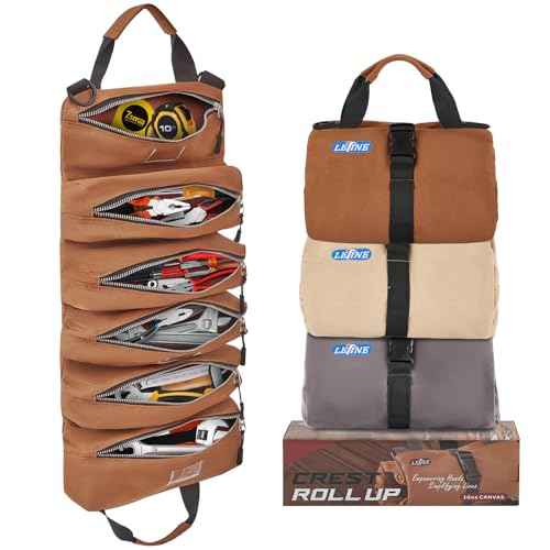 LETINE Crest Canvas Tool Bag - Large Capacity Portable Roll up Bag with Premium Rust-Proof Zippers, Reinforced Stitching - Compact Tool Organizer Gift for Dads, Mechanics, Electricians