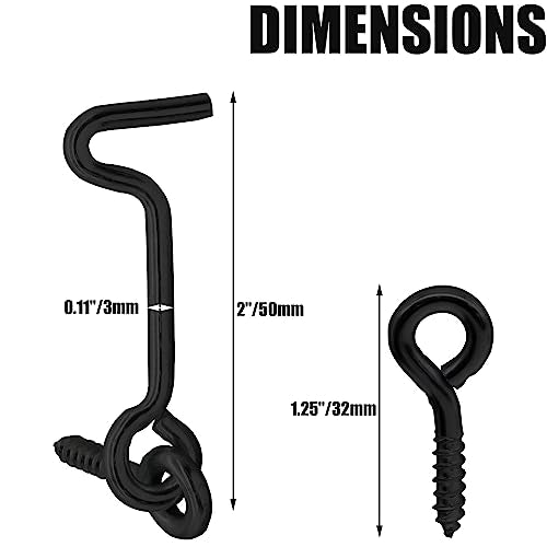 2-Inch Black Cabin Hook and Eye Latch - 5 Pack for Doors & Windows