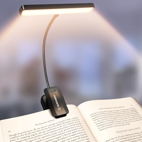 Glocusent Black LED Reading Light for Books in Bed, Bright Shadow-Free Book Light