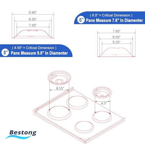 Bestong Electric Stove Drip Pans 4-Pack for GE/Hotpoint/Kenmore, 2x6" & 2x8", Chrome