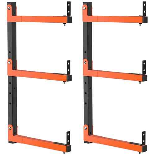 27" Lengthened Lumber Storage Rack Wall Mount, 6-Hole Adjustable Wood Organizer Folding Lumber Storage Metal Rack Outdoor Indoor (2 Pack)