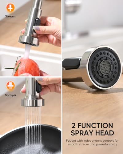 OWOFAN Brushed Nickel Kitchen Faucet with Pull Down Sprayer - Classic Model, Easy DIY Installation